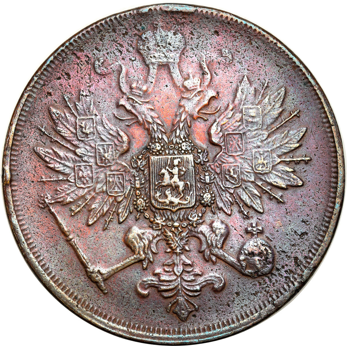 Polska XIX w. / Rosja. Aleksander II. 3 kopiejki 1863 BM, Warszawa – RZADKIE